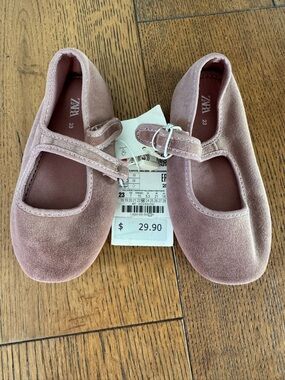 Zara Girls' Dusty Pink Velvet Mary Jane Shoes